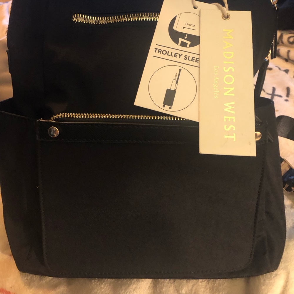 Madison West Black Backpack with Premium Leather and Metallic Accents